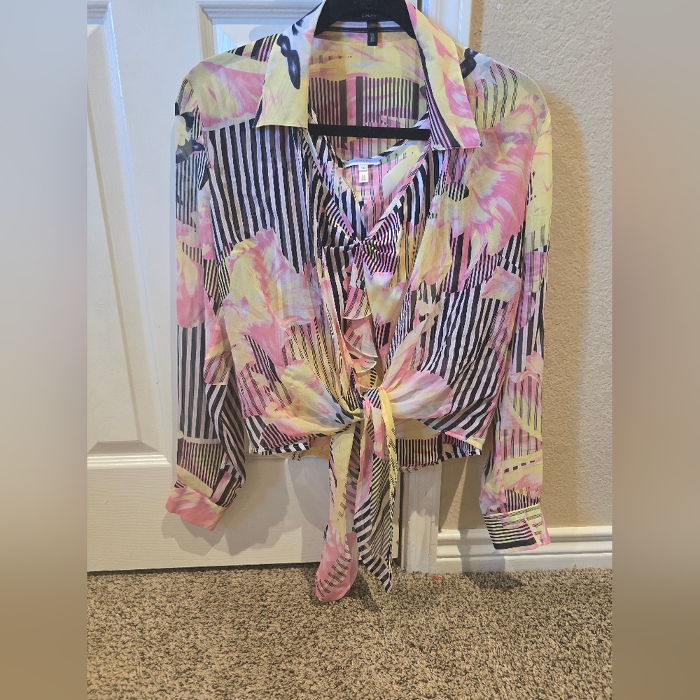 Escada Women's Silk 2 Piece Blouse Floral And Stripes Size 36